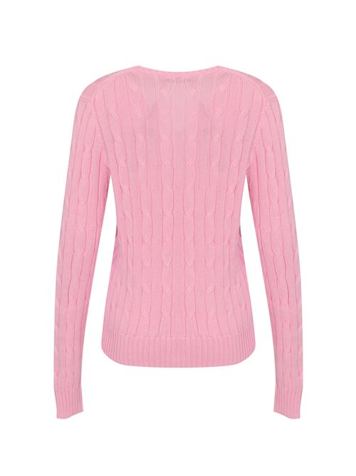 Maglia a trecce in cotone con scollo a V Pink POLO RALPH LAUREN | 211971870006